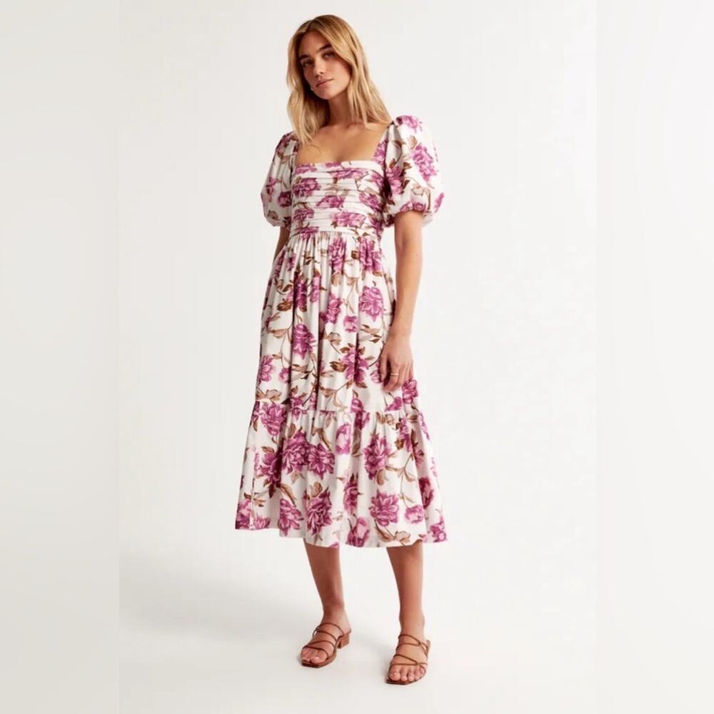 Abercrombie & Fitch Emerson Floral Poplin Sleeve Midi Dress Size XS